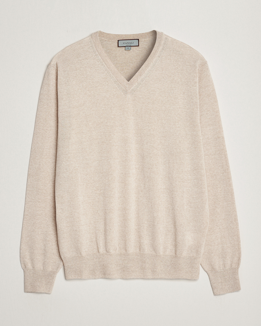 Herre | Gensere | Canali | Merino Wool V-Neck Light Beige