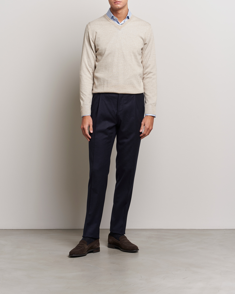 Herre | Gensere | Canali | Merino Wool V-Neck Light Beige
