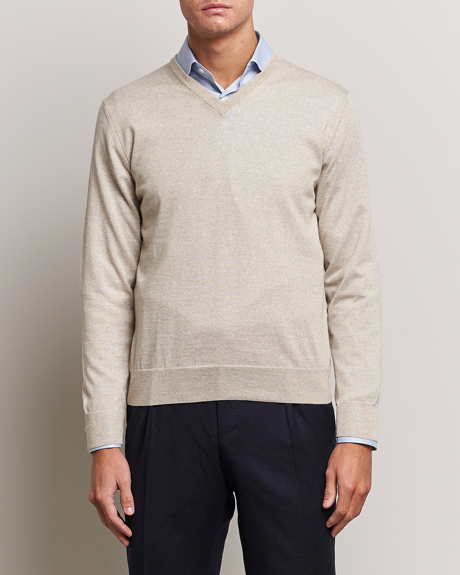 Herre | Pullovers v-hals | Canali | Merino Wool V-Neck Light Beige