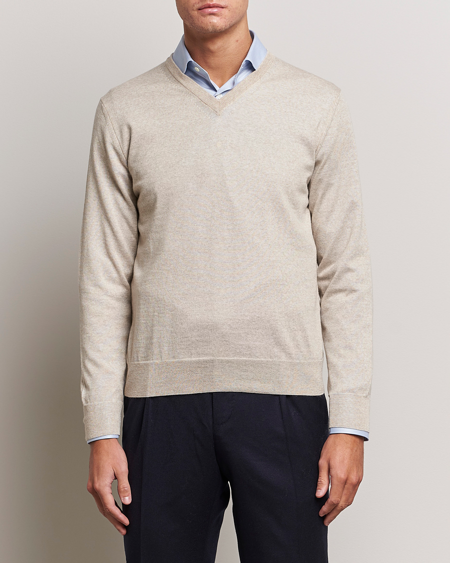 Herre |  | Canali | Merino Wool V-Neck Light Beige