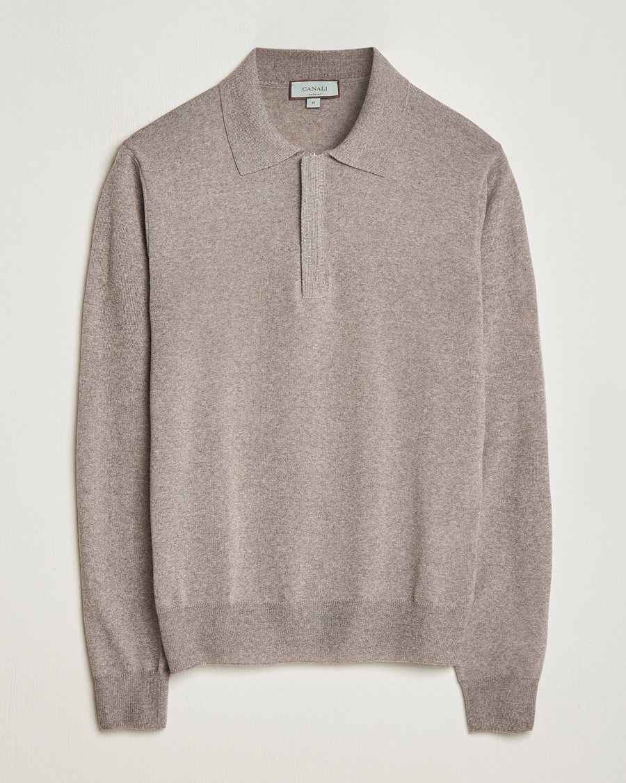 Herre | Gensere | Canali | Merino Wool Half Zip Taupe