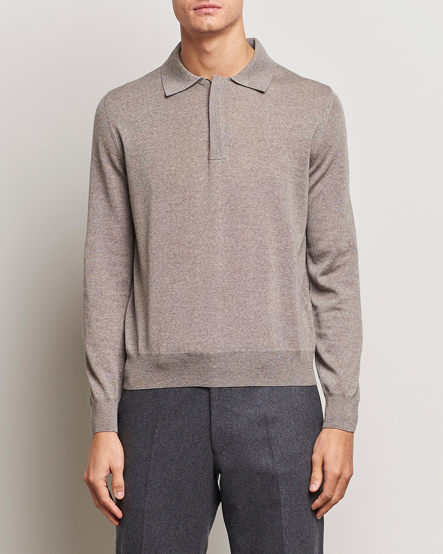 Herre | Gensere | Canali | Merino Wool Half Zip Taupe