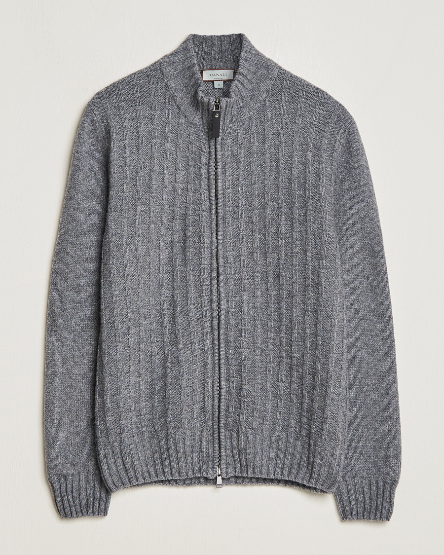 Herre | Gensere | Canali | Chunky Wool Cardigan Grey Melange