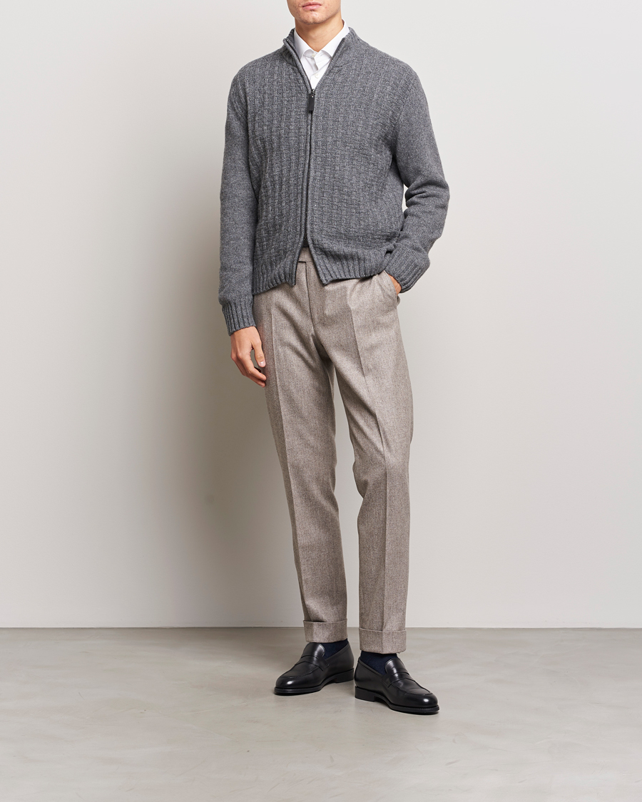Herre | Gensere | Canali | Chunky Wool Cardigan Grey Melange