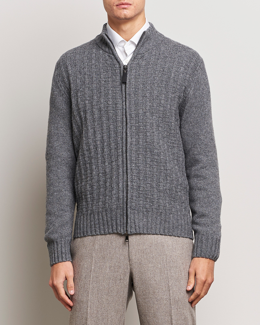 Herre | Gensere | Canali | Chunky Wool Cardigan Grey Melange