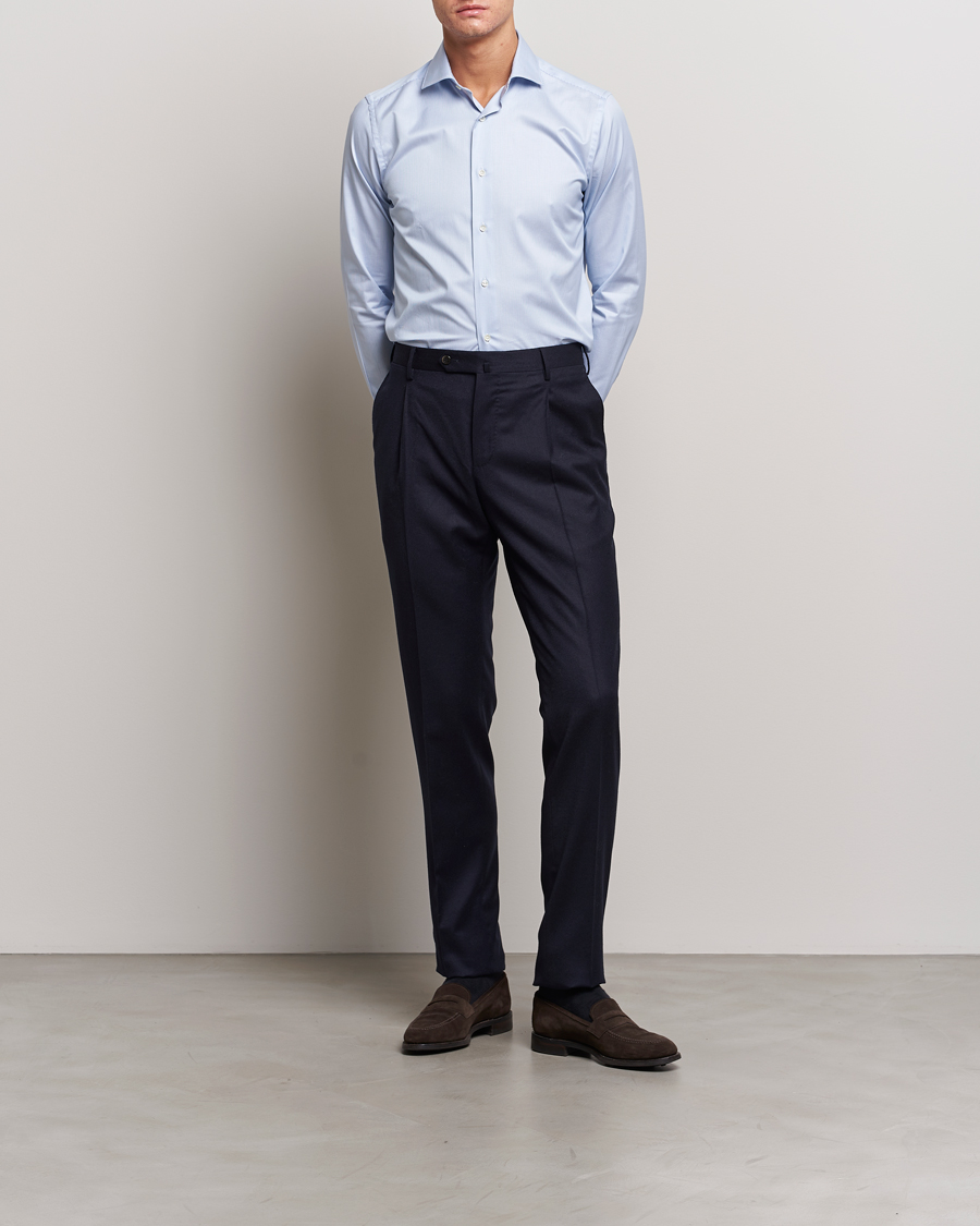 Herre | Skjorter | Canali | Slim Fit Striped Cotton Shirt Light Blue