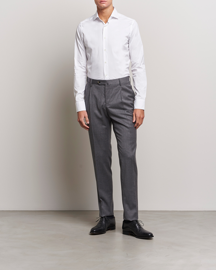 Herre | Skjorter | Canali | Slim Fit Cotton/Stretch Shirt White