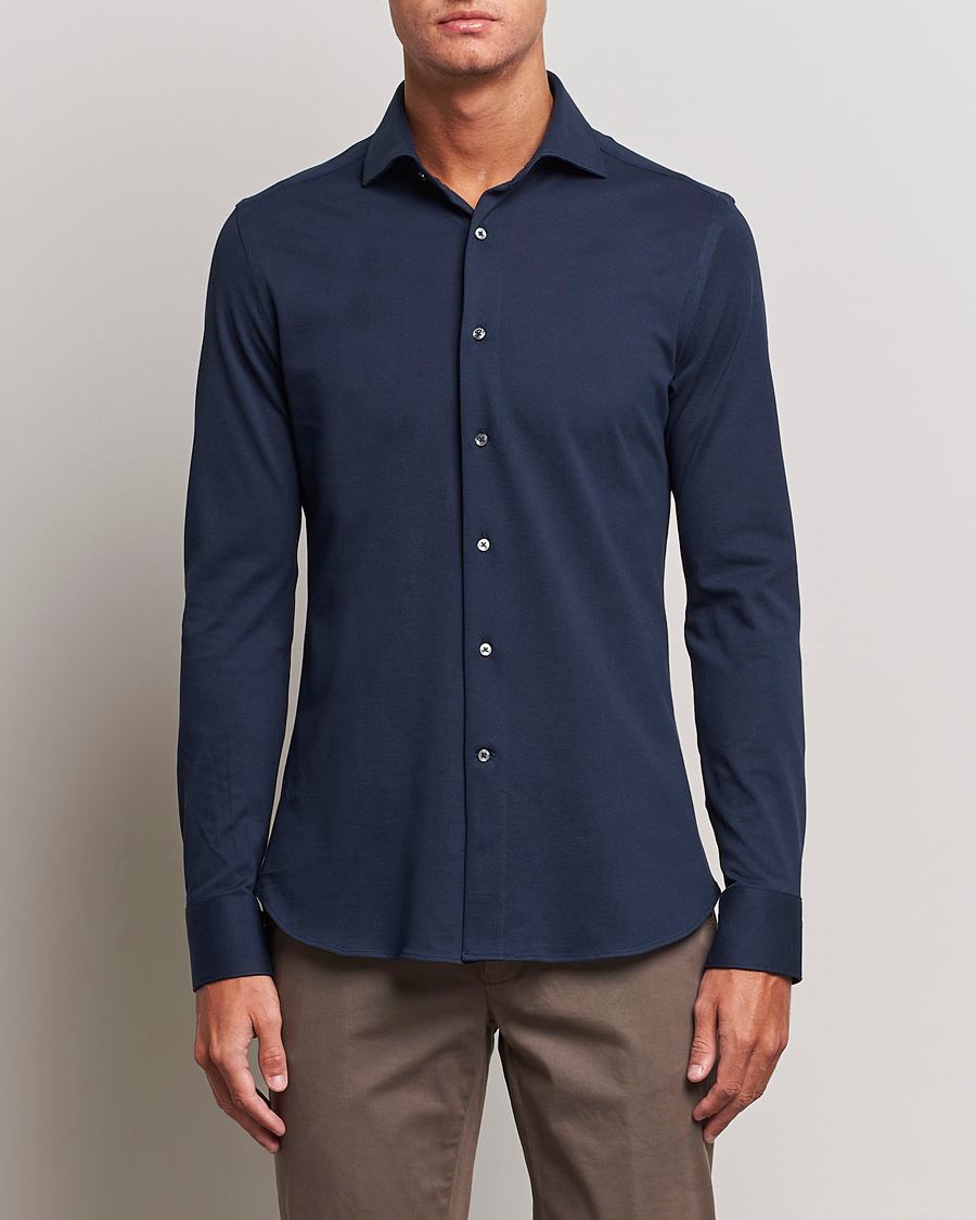 Herre | Canali | Canali | Slim Fit Pique Shirt Navy