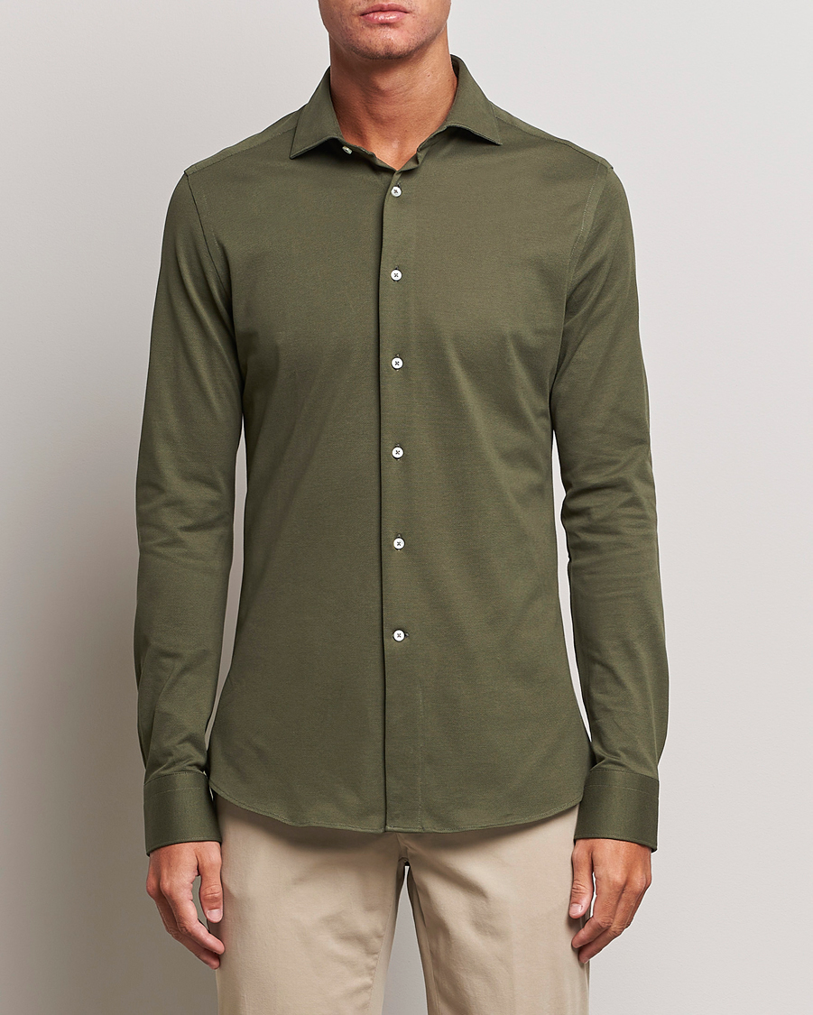 Herre | Skjorter | Canali | Slim Fit Pique Shirt Dark Green