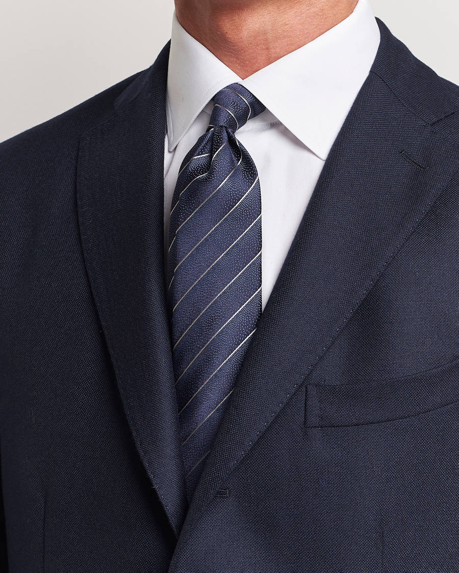Herre |  | Canali | Striped Silk Tie Navy