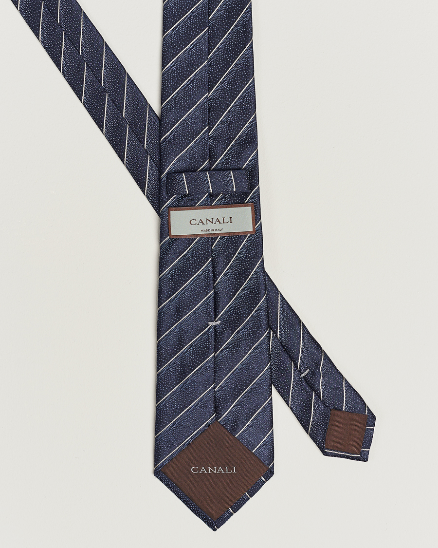 Herre | Canali Striped Silk Tie Navy | Canali | Striped Silk Tie Navy