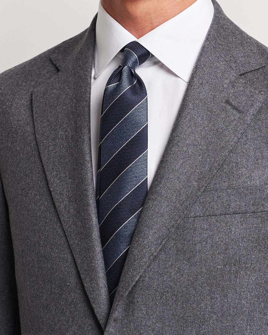 Herre | Canali Regimental Stripe Silk Tie Navy | Canali | Regimental Stripe Silk Tie Navy