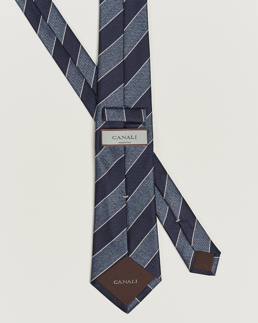 Herre | Canali Regimental Stripe Silk Tie Navy | Canali | Regimental Stripe Silk Tie Navy