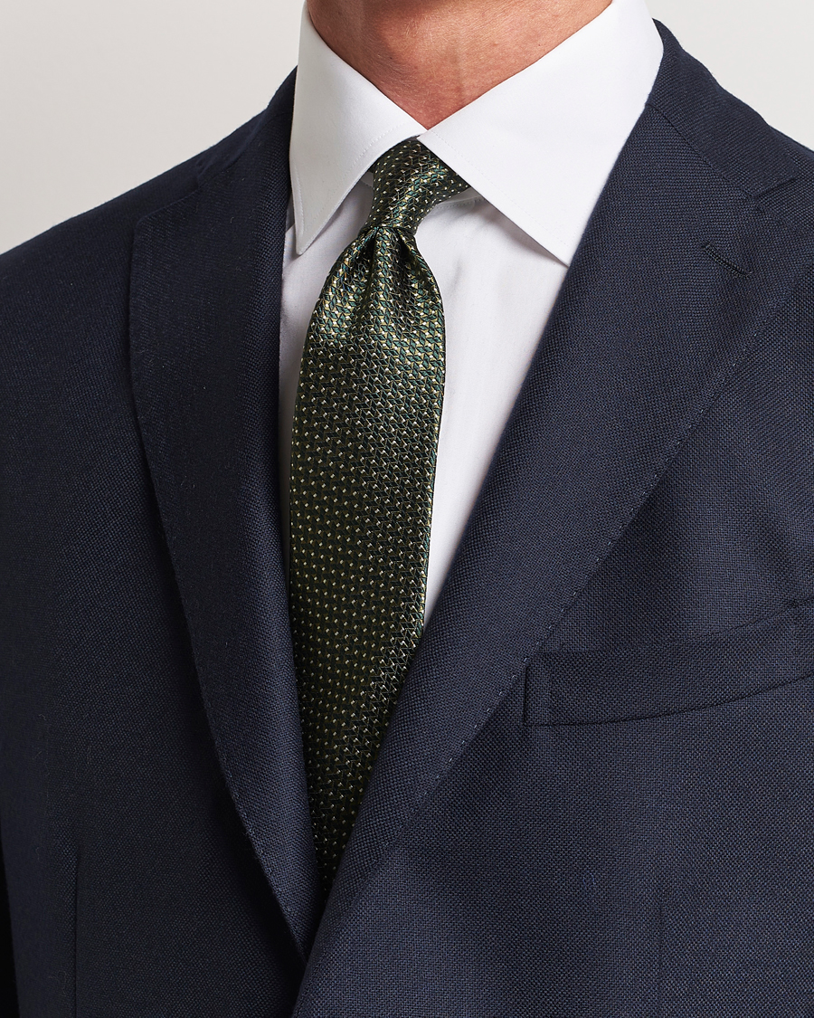 Herre |  | Canali | Jacquard Micro Dot Silk Tie Dark Green