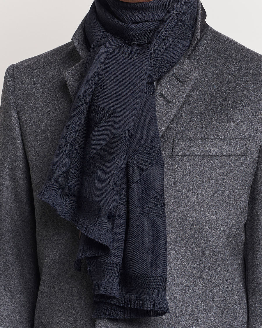 Herre | Canali Textured Wool Scarf Navy | Canali | Textured Wool Scarf Navy