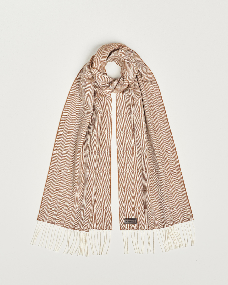 Herre | Canali Herringbone Wool Scarf Beige | Canali | Herringbone Wool Scarf Beige