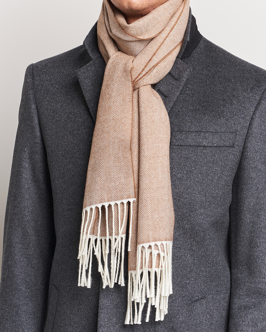 Herre |  | Canali | Herringbone Wool Scarf Beige