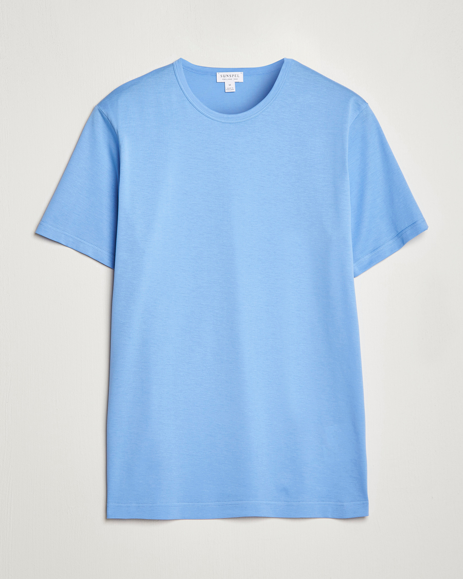 Herre | T-Shirts | Sunspel | Crew Neck Cotton Tee Cool Blue