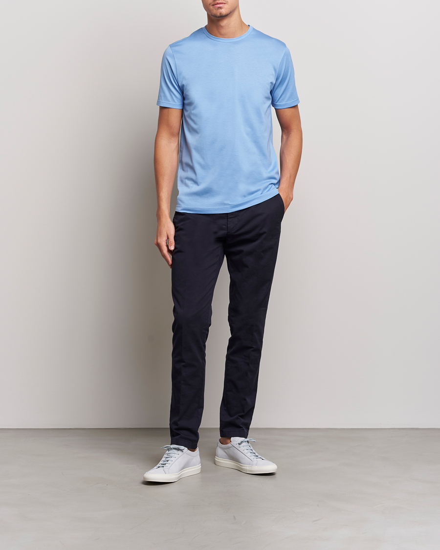 Herre | T-Shirts | Sunspel | Crew Neck Cotton Tee Cool Blue