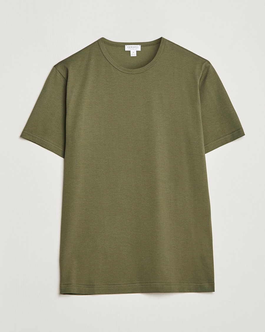 Herre | T-Shirts | Sunspel | Crew Neck Cotton Tee Hunter Green