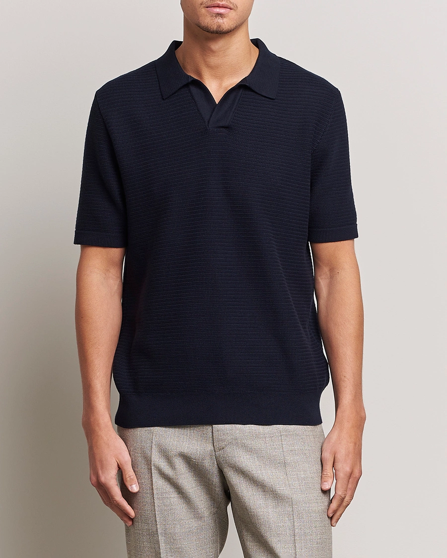 Herre |  | Sunspel | Knitted Polo Shirt Navy