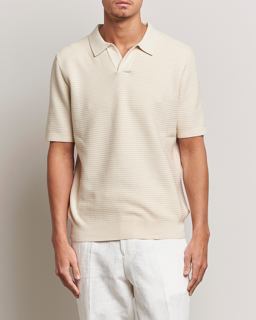 Herre | Kortermet piké | Sunspel | Knitted Polo Shirt Ecru