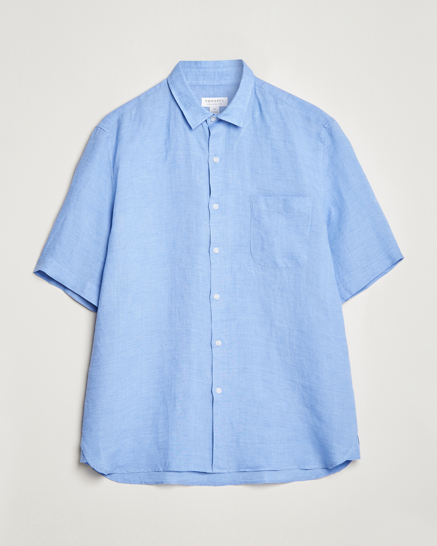 Herre | Skjorter | Sunspel | Short Sleeve Linen Shirt Cool Blue