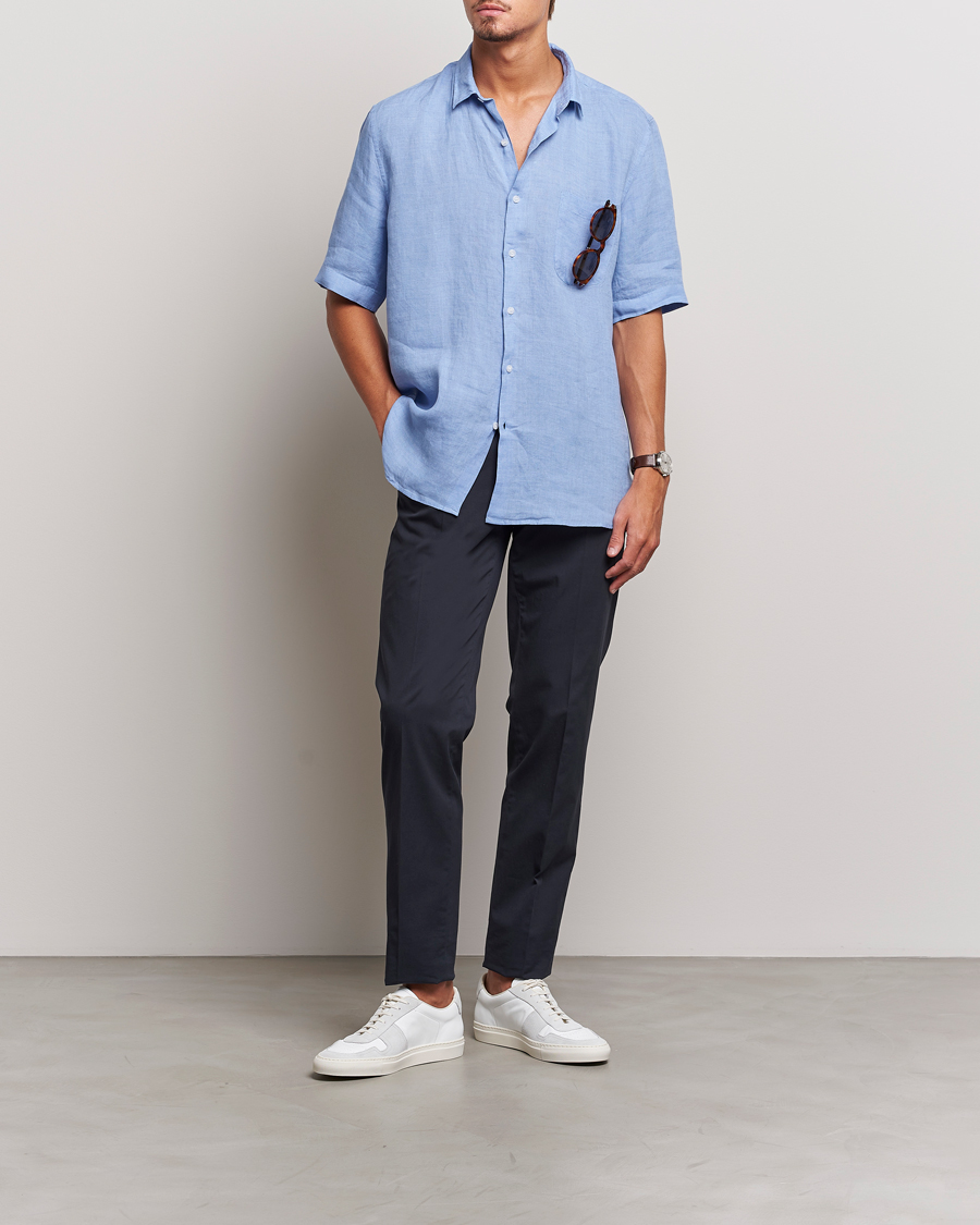 Herre | Skjorter | Sunspel | Short Sleeve Linen Shirt Cool Blue