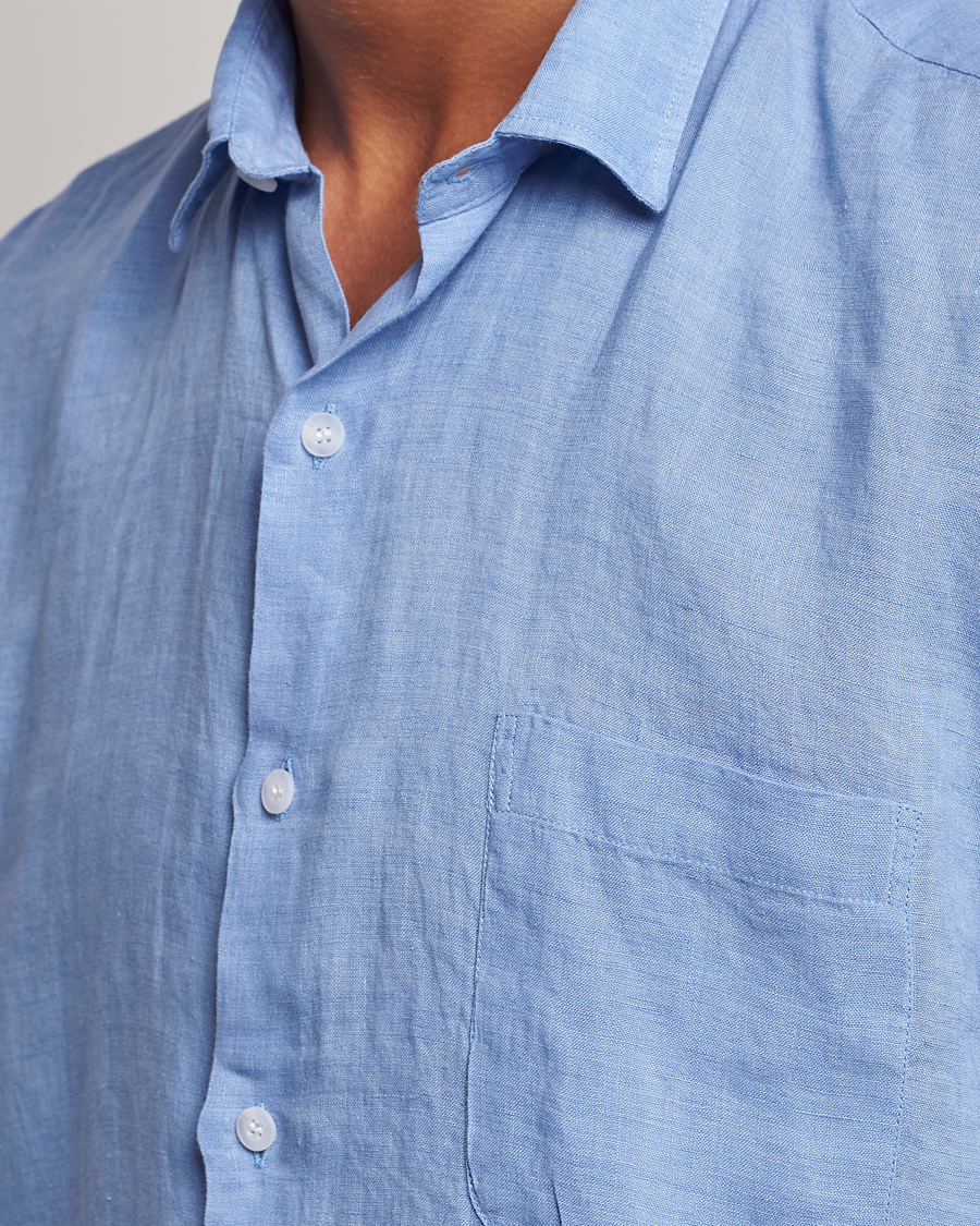 Herre | Skjorter | Sunspel | Short Sleeve Linen Shirt Cool Blue