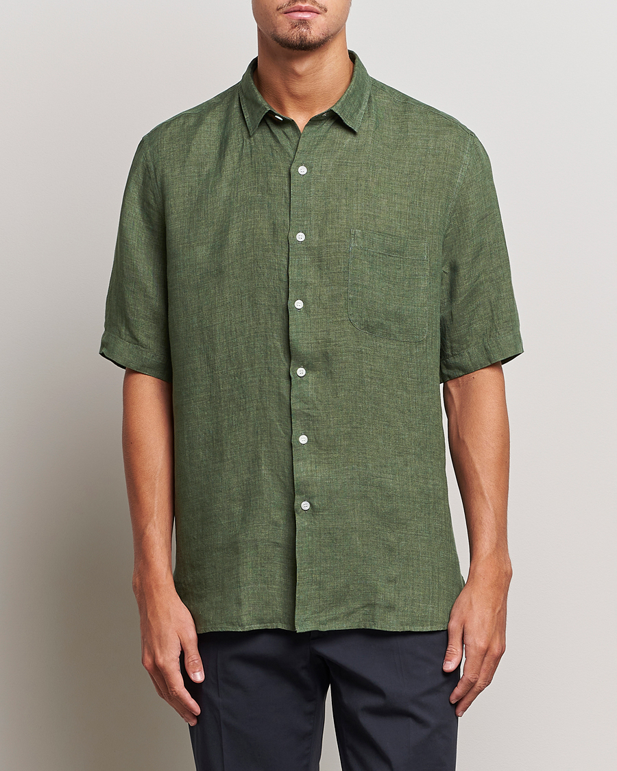 Herre | Skjorter | Sunspel | Short Sleeve Linen Shirt Hunter Green