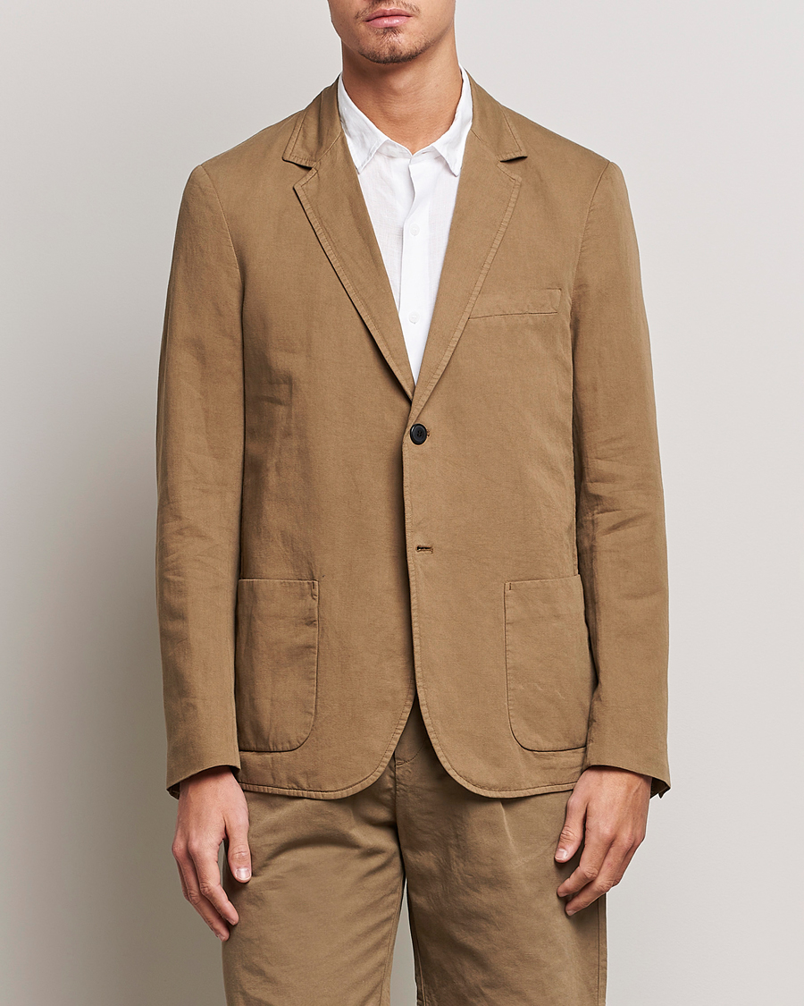 Herre | Dressjakker | Sunspel | Unconstructed Cotton/Linen Blazer Dark Tan