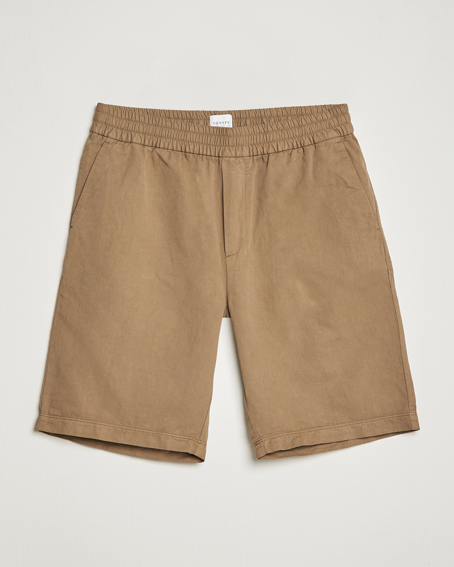Herre |  | Sunspel | Cotton/Linen Drawstring Shorts Dark Tan