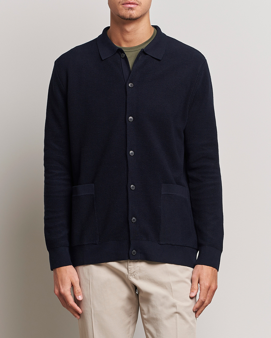 Herre |  | Sunspel | Long Staple Cotton Knitted Jacket Navy