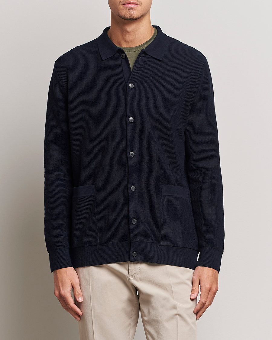 Herre | Gensere | Sunspel | Long Staple Cotton Knitted Jacket Navy