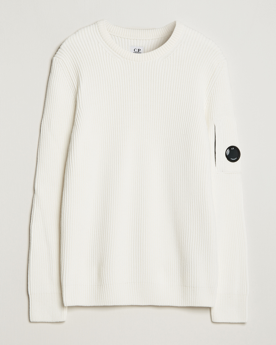 Herre | Gensere | C.P. Company | Full Rib Knitted Cotton Crewneck White
