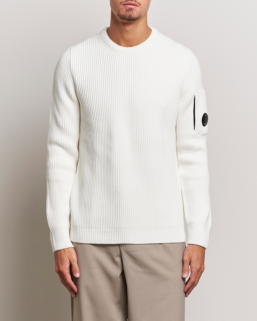 Herre | Gensere | C.P. Company | Full Rib Knitted Cotton Crewneck White