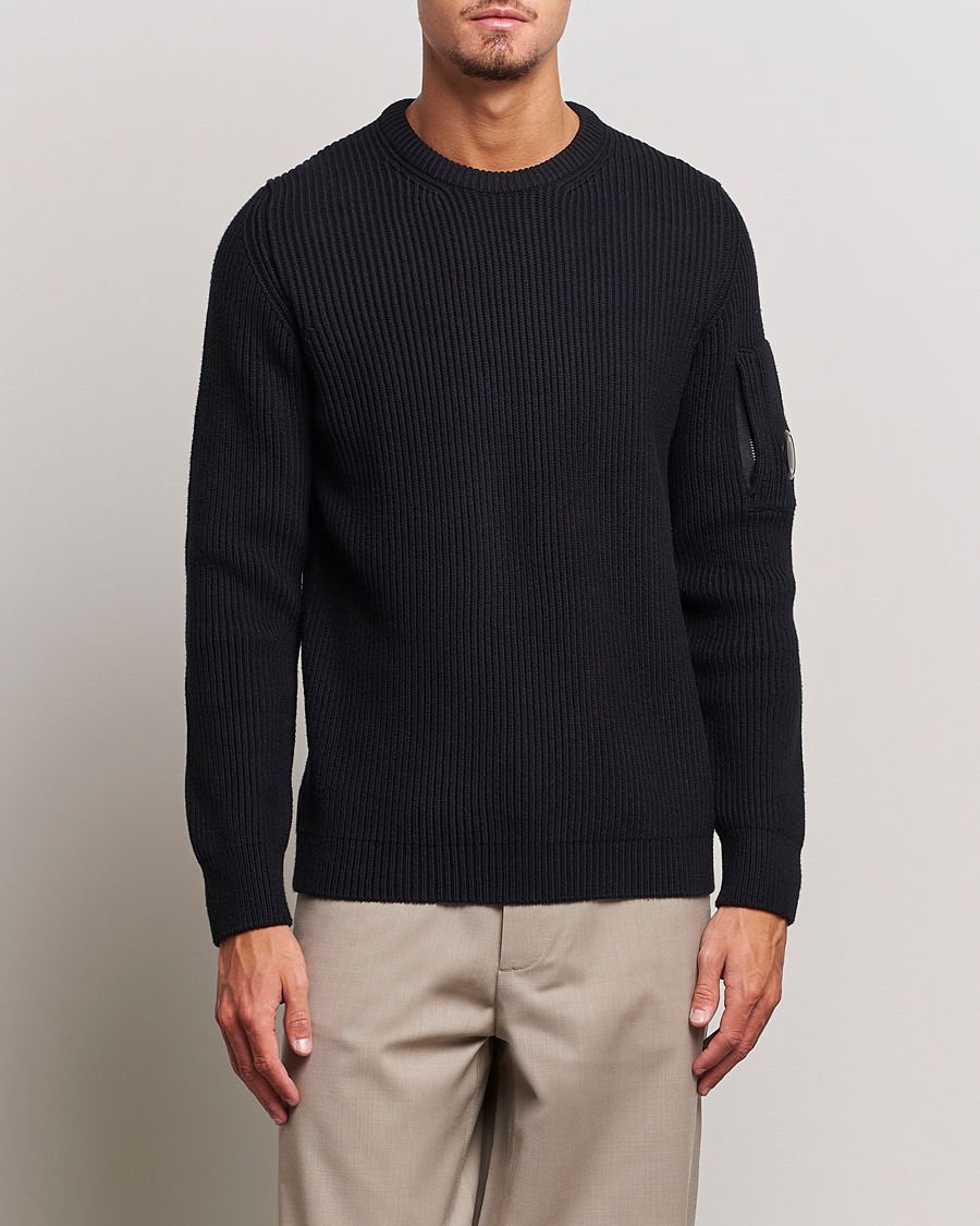 Herre | Gensere | C.P. Company | Full Rib Knitted Cotton Crewneck Black