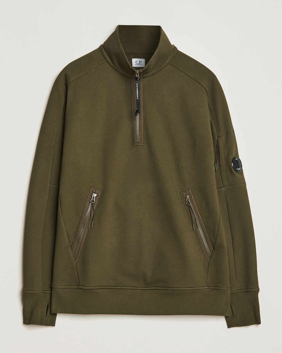 Herre | Gensere | C.P. Company | Diagonal Raised Fleece Half Zip Lens Sweatshirt Green