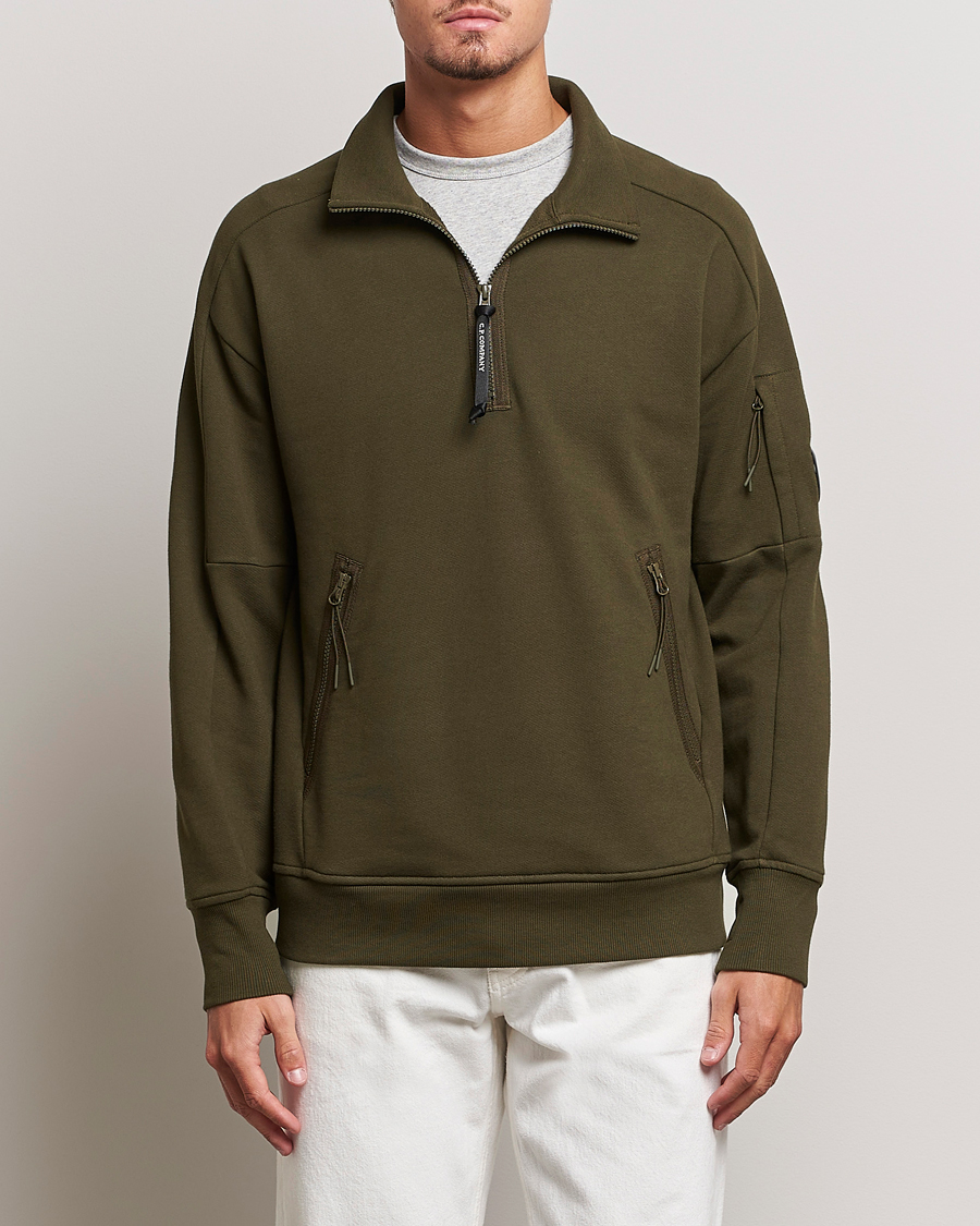 Herre | Fleecegensere | C.P. Company | Diagonal Raised Fleece Half Zip Lens Sweatshirt Green