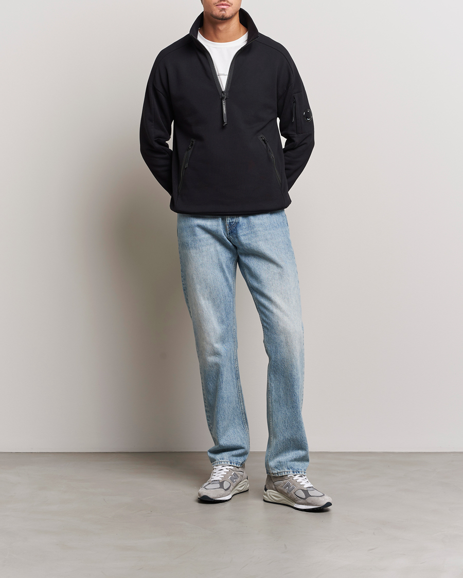 Herre | Gensere | C.P. Company | Diagonal Raised Fleece Half Zip Goggle Hoodie Black