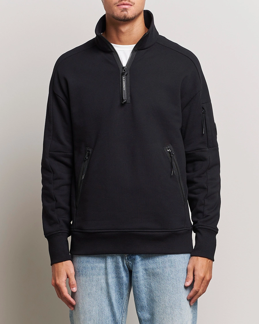 Herre | Fleecegensere | C.P. Company | Diagonal Raised Fleece Half Zip Lens Sweatshirt Black
