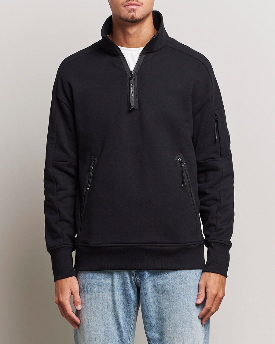 Herre | Klær | C.P. Company | Diagonal Raised Fleece Half Zip Goggle Hoodie Black