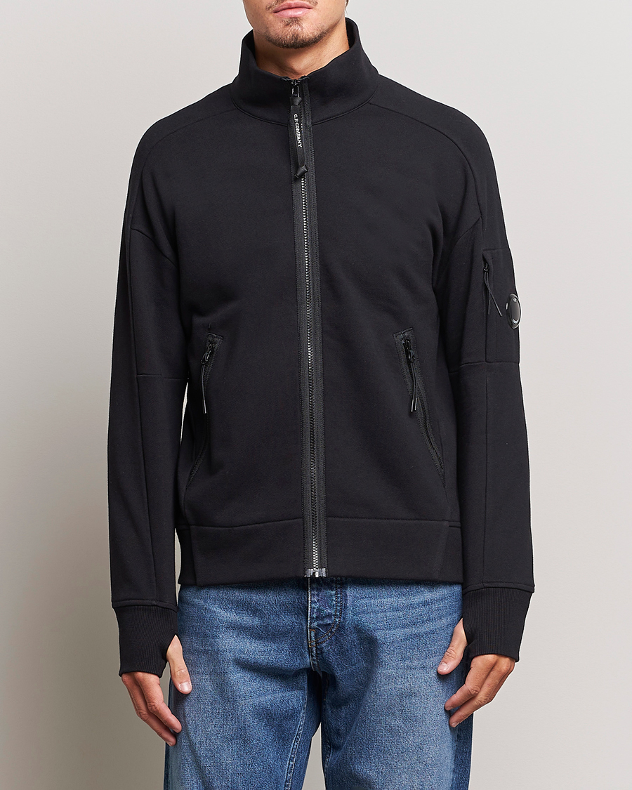 Herre | Fleecegensere | C.P. Company | Diagonal Raised Fleece Full Zip Lens Sweatshirt Black