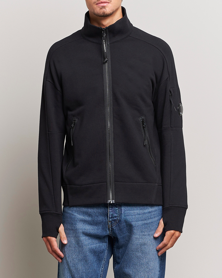 Herre | Gensere | C.P. Company | Diagonal Raised Fleece Full Zip Lens Sweatshirt Black