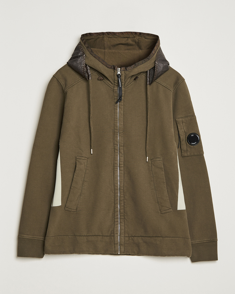 Herre | Gensere | C.P. Company | Diagonal Raised Fleece Hooded Open Lens Sweatshirt Green