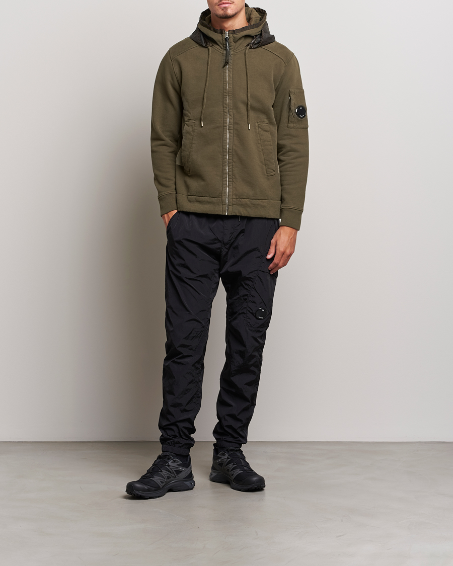 Herre | Gensere | C.P. Company | Diagonal Raised Fleece Hooded Open Lens Sweatshirt Green