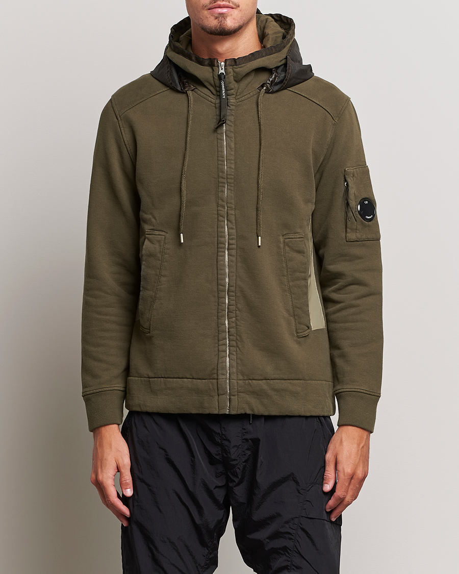 Herre | Gensere | C.P. Company | Diagonal Raised Fleece Hooded Open Lens Sweatshirt Green