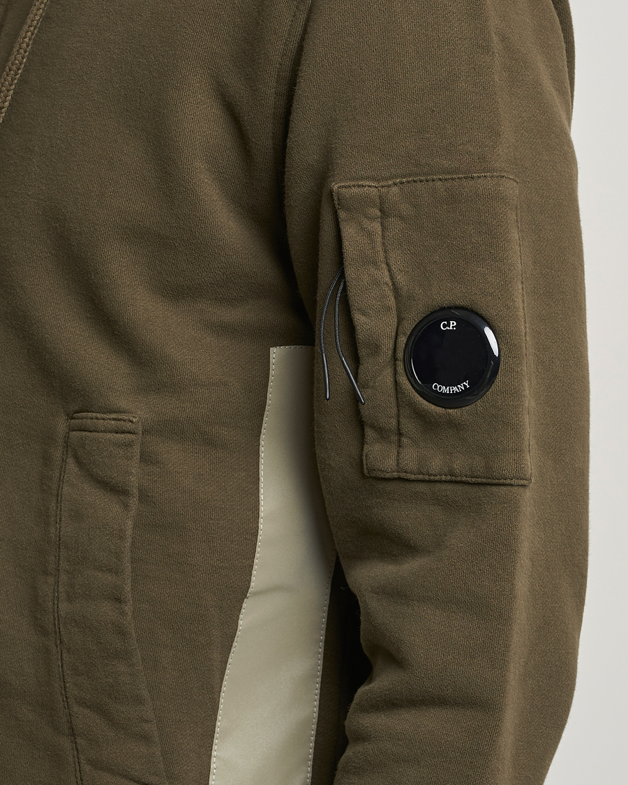 Herre | Gensere | C.P. Company | Diagonal Raised Fleece Hooded Open Lens Sweatshirt Green