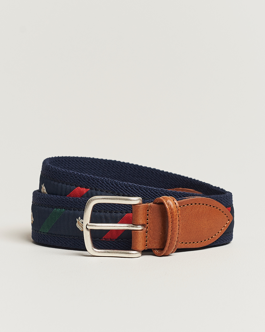 Herre |  | Anderson's | Woven Cotton/Leather Belt Navy