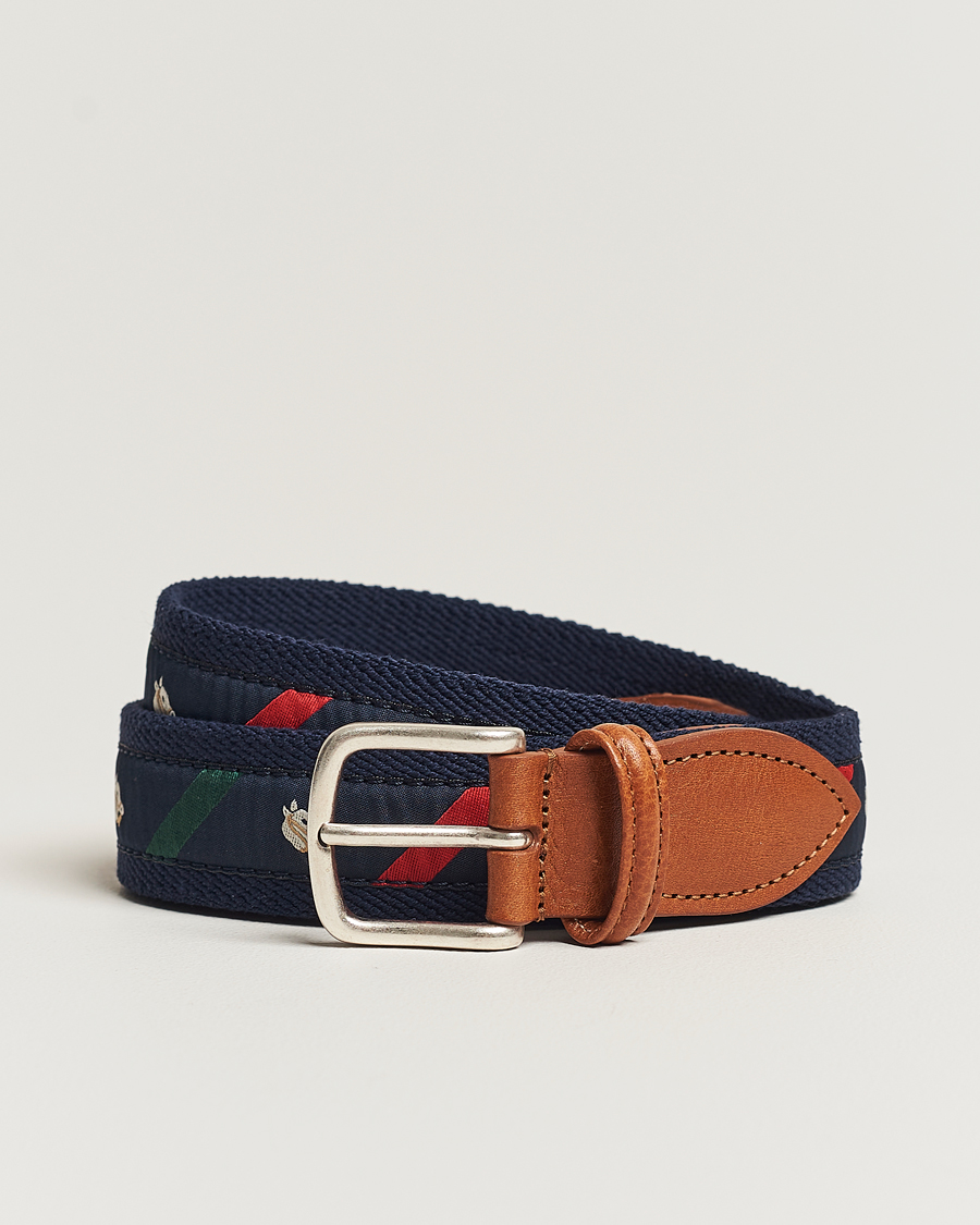 Herre | Anderson's Woven Cotton/Leather Belt Navy | Anderson's | Woven Cotton/Leather Belt Navy